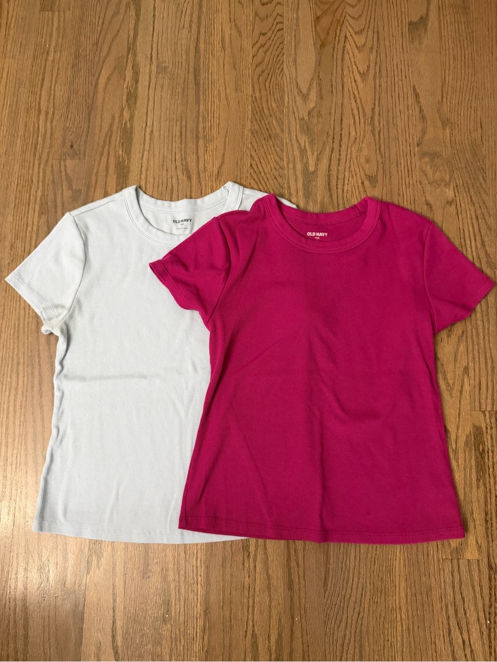 Old Navy Women’s Short Sleeve Snug Crewneck Tees - Fuchsia and Light Blue